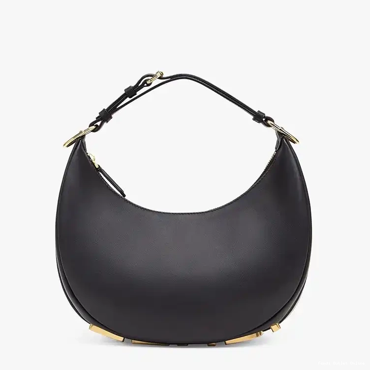 Affordable Black Fendi Fendigraphy Bag Hobo In Leather Small Calf 0520
